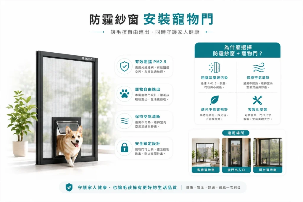防霾紗窗可搭配寵物門