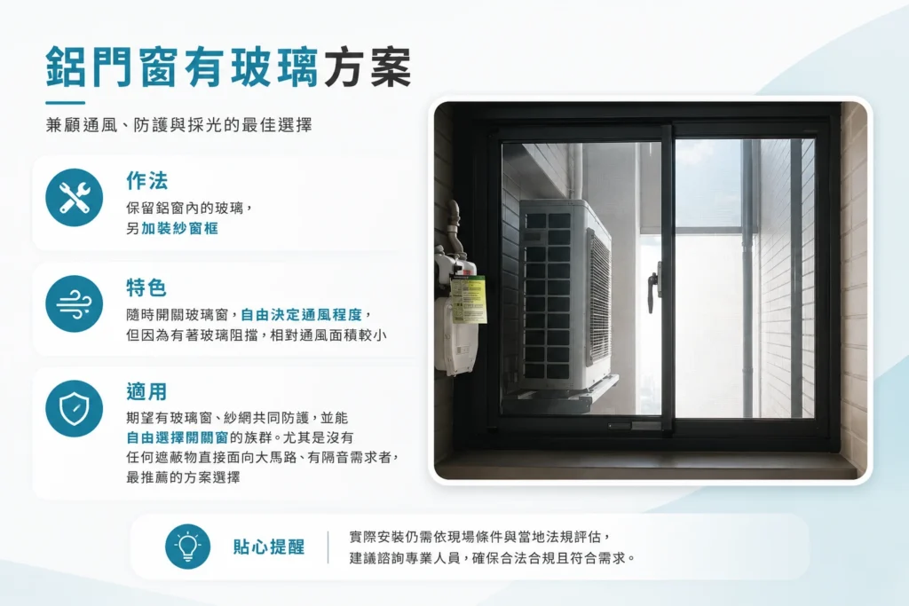 陽台防霾紗窗鋁門窗有玻璃方案