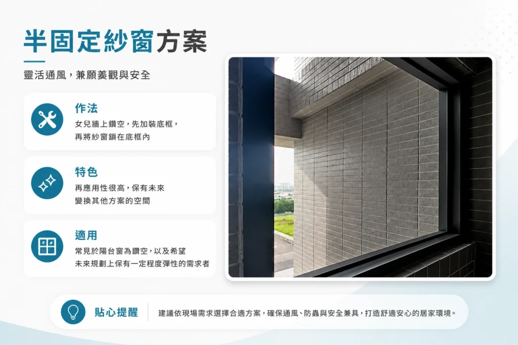陽台防霾紗窗半固定紗窗方案