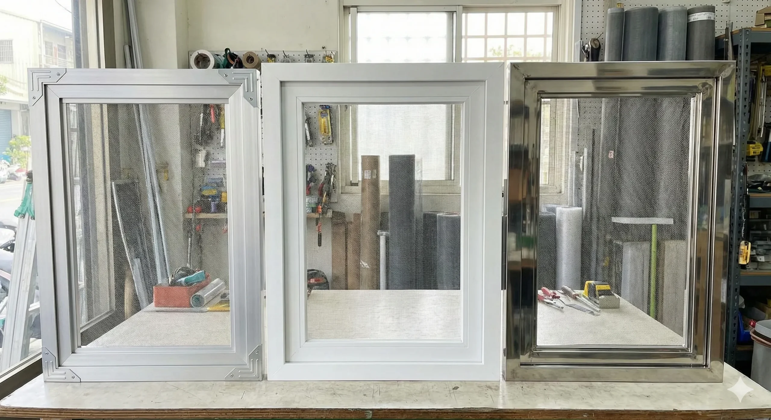 常見紗窗框材質（鋁框、塑鋼框、不鏽鋼）