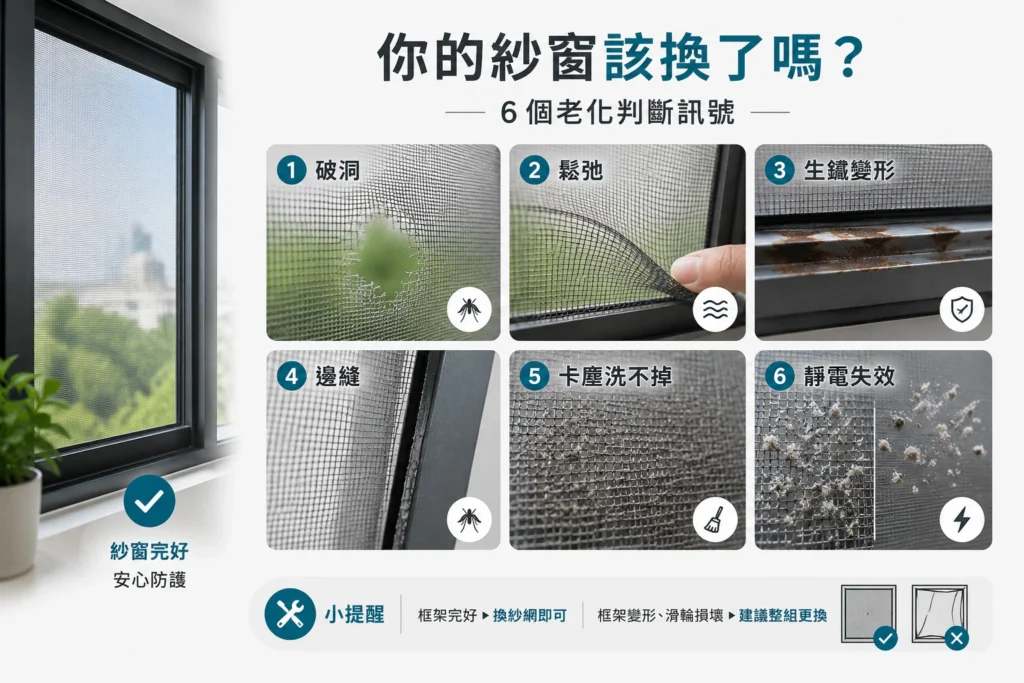 該換紗網的判斷訊號破洞鬆弛生鏽邊縫